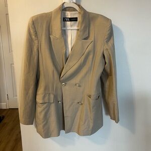 Zara Beige Double-Breasted Blazer